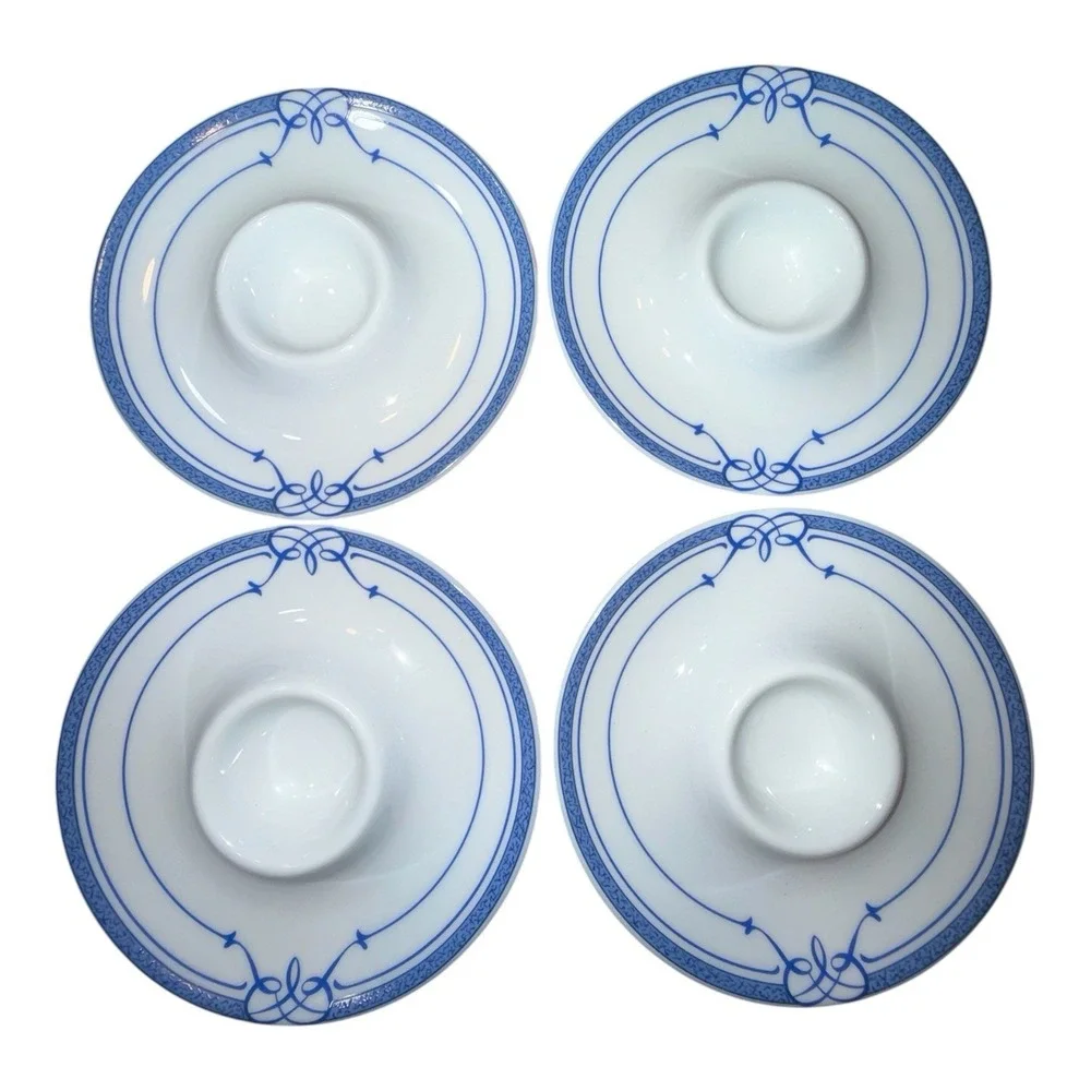 Bernardaud France Cafe Paris Blue White Set Of 4 Egg Holders Porcelain